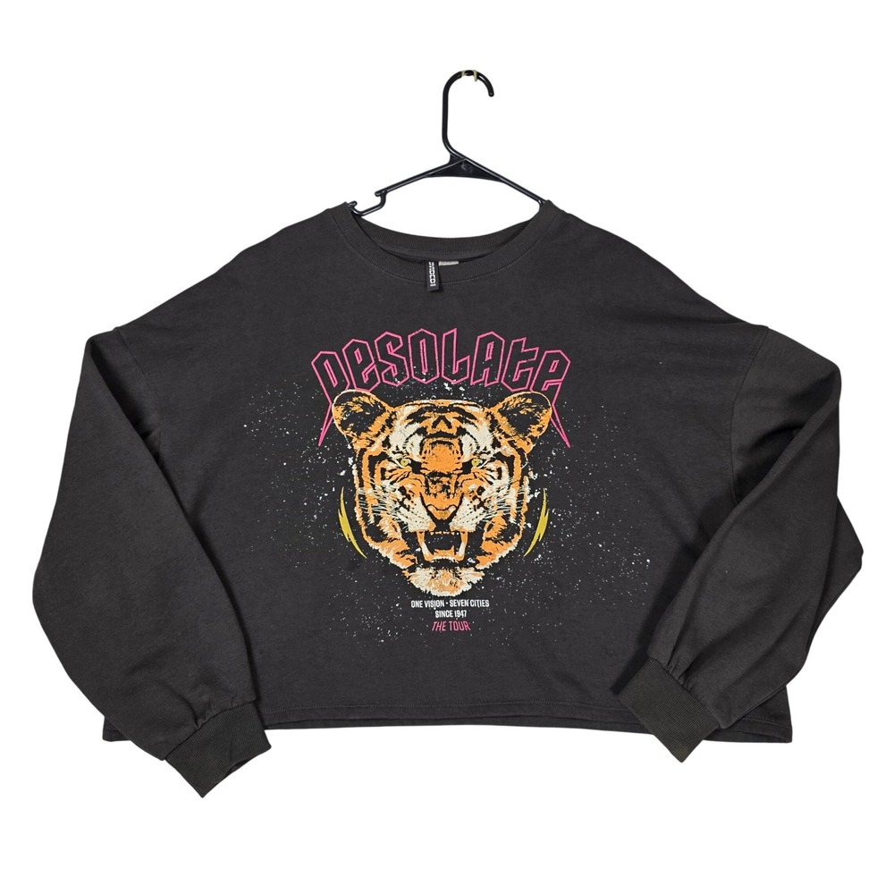 H&M Divided Desolate The Tour Tiger Graphic Cropped Sweatshirt Black XL
